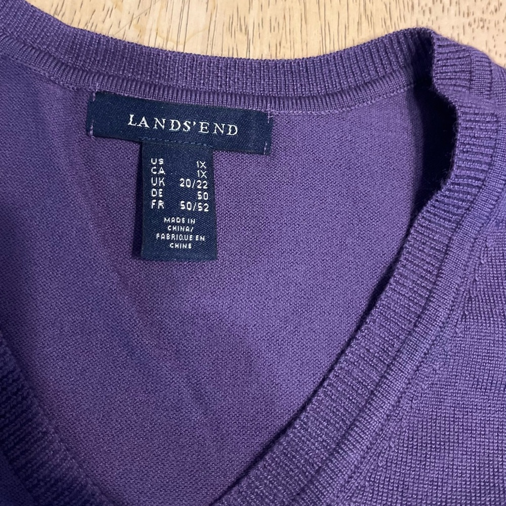 Lands' End Women's V-Neck Sweater in Deep Purple